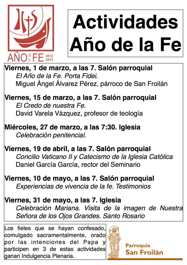 Actividades Año de la Fe Parroquia San Froilán